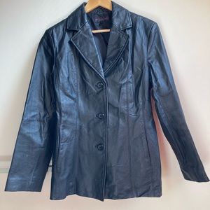 Vintage, Black, Genuine Leather Blazer, Size M.